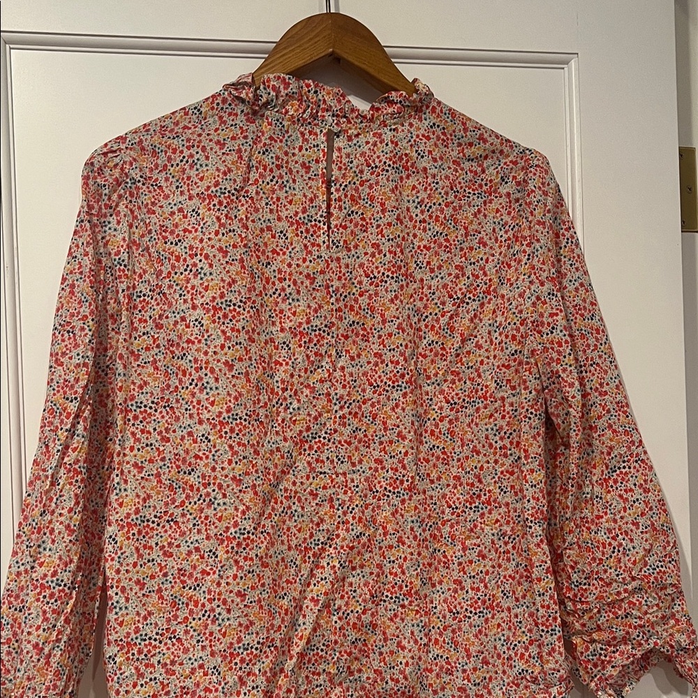 J. Crew Liberty London Ruffleneck Floral Blouse Size L - Picture 8 of 9